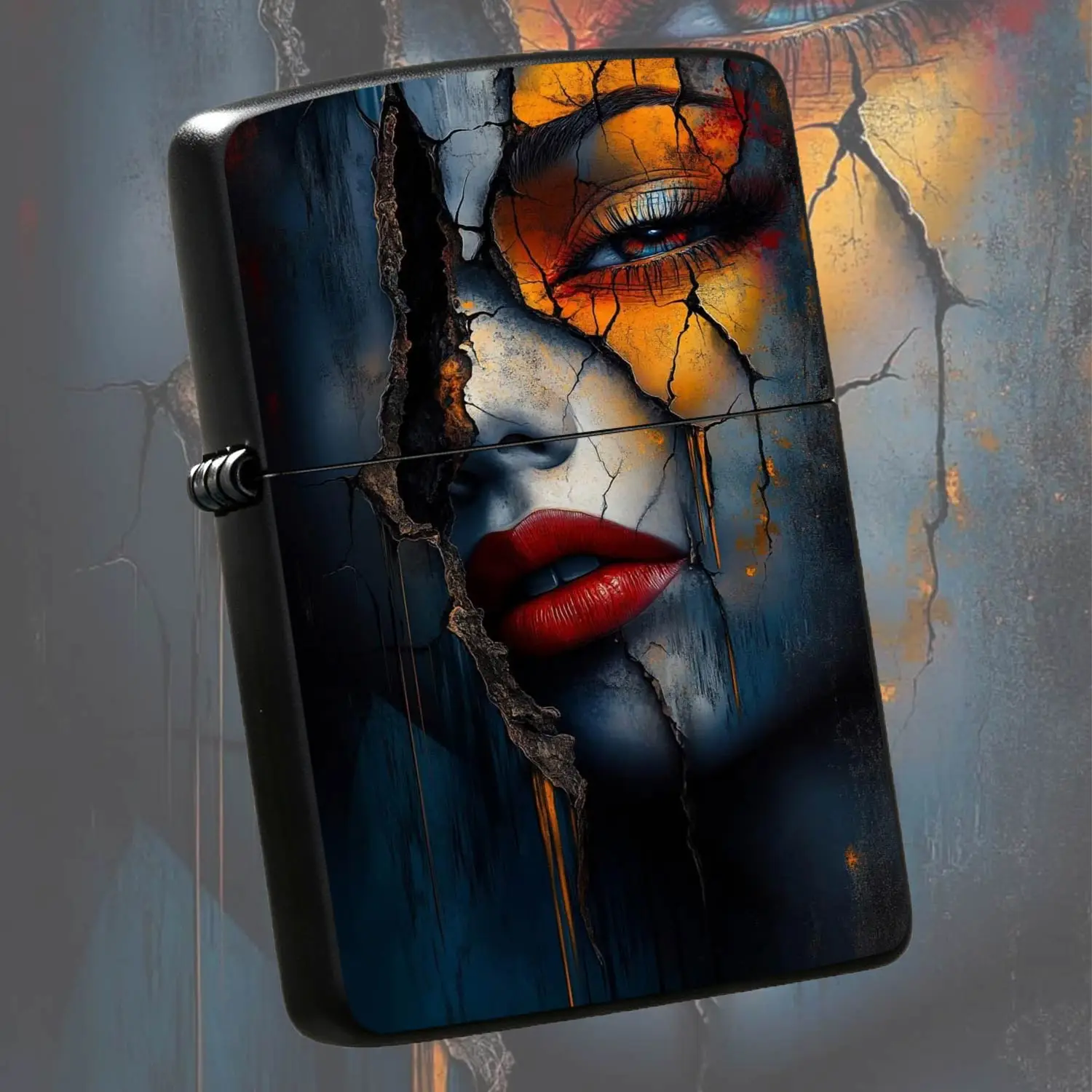 Creative Cracked Face Art Lighter, Unique Textured Stylish Portable Igniter With Stunning Abstract Human Face Print, Delicate Artistic Decor Accessory For Daily Use, Party, Gifting And All Scenarios, Exquisite Niche Practical Present For Ar