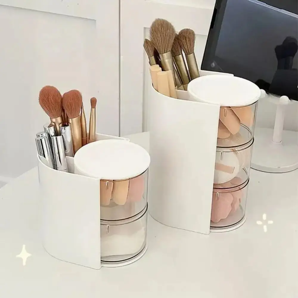 3-Layer Makeup Brush Holder Transparent INS Jewelry Organizer Box Drawer Style Large Capacity Cosmetic Storage Box Powder Puff