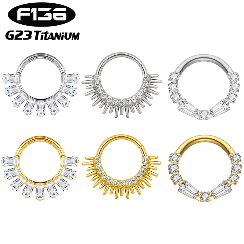 

1PC ASTM F136 G23 Titanium 16G Nose Rings Septum Hinged Segment CZ Helix Cartilage Daith Earring Clicker Piercing Body Jewelry