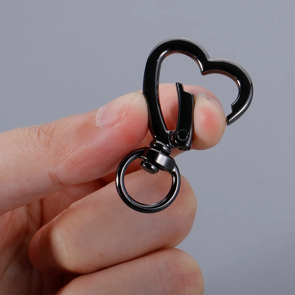 10pcs Plated Heart Shape Metal Spring Clasp Hooks Carabiner Key Ring Connectors for DIY Keychain Jewelry Making Accessories