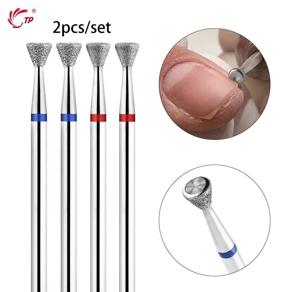 TP 2 pièces/ensemble nouveaux forets à ongles chauve outil de tête de meulage de manucure électrique pour enlever les cuticules fraise en diamant de sécurité