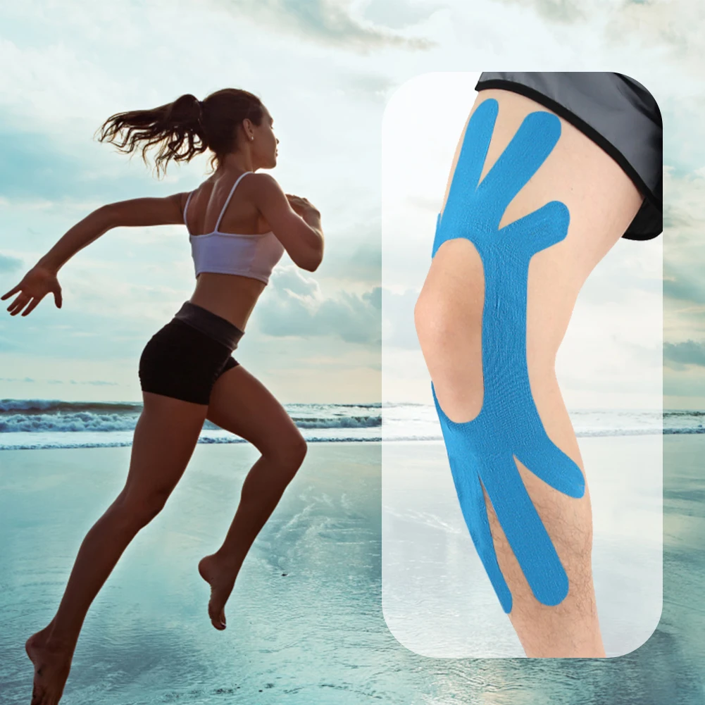 Bande de kinésiologie du genou, bande de genou prédécoupée, bande athlétique respirante, fournit un soutien et une stabilité à l'élastique musculaire pour la salle de sport et le fitness