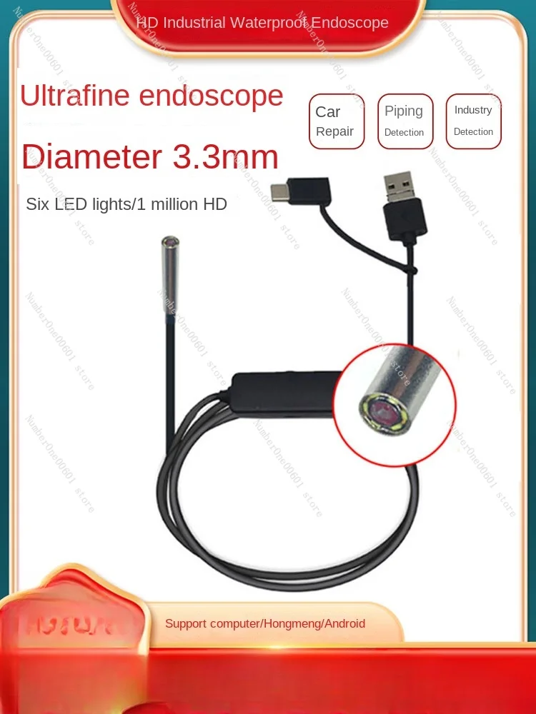 3.3mm Diameter High-definition Waterproof Endoscope Camera Module Industrial Pipeline Auto Repair Android No Drive Probe