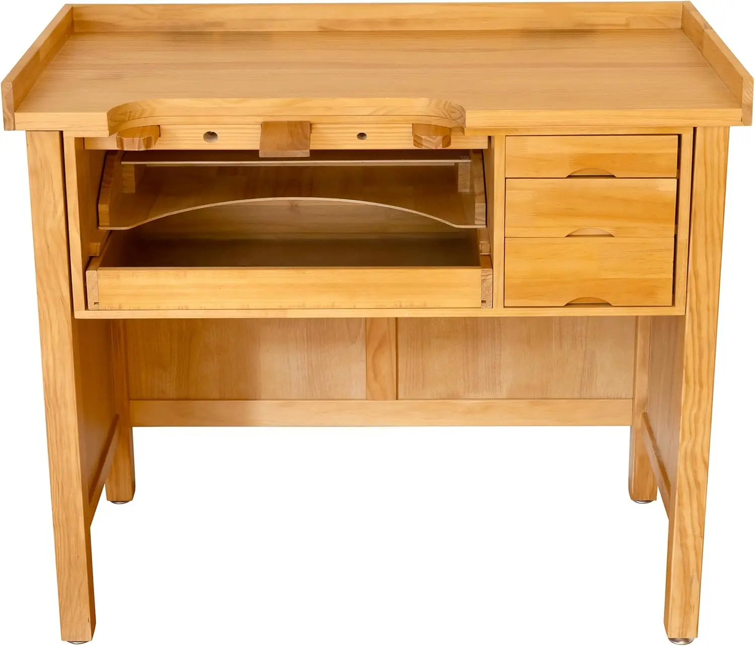 Noble Fine Wood Jewelers Bench - Solid Wooden Workbench Station With Utility Storage Drawers For Jewelry Making