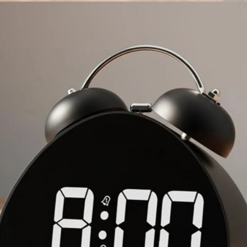 European Minimalist Black White LED Alarm Clock Creative Bell Ringing Plug-in/Battery 2 Use Loud Alarm Clock Students Get Up