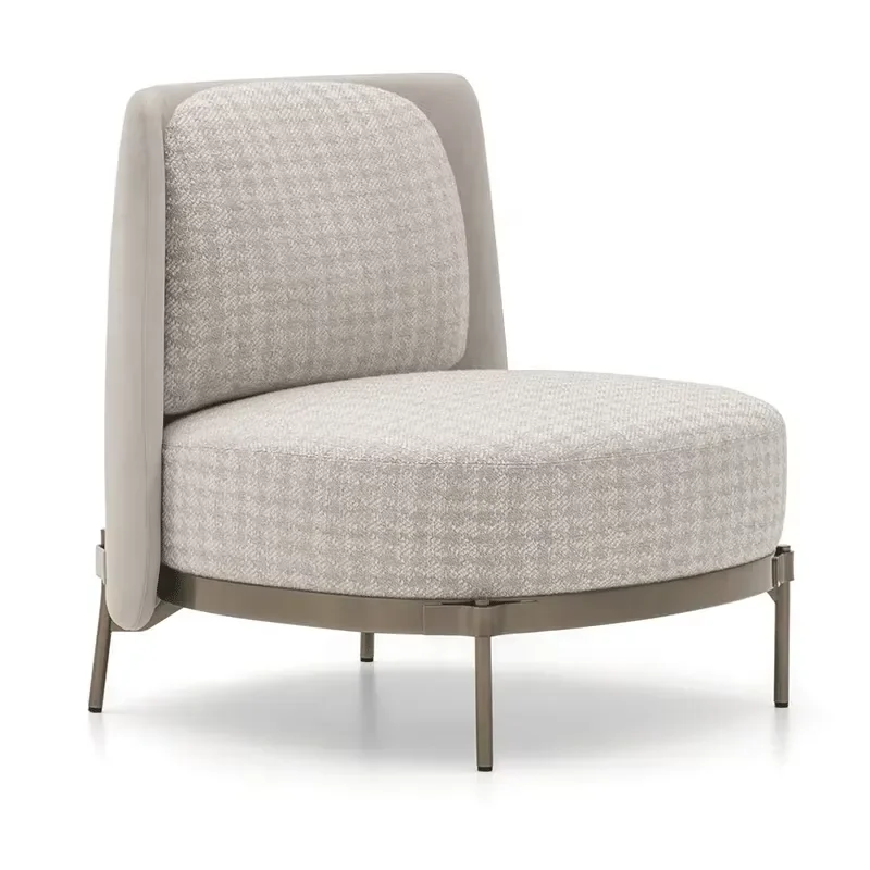 Deluxe Upholstered Fabric Leisure Chair Decorative Sofa Chair with Golden Stainless Steel Base for Hotel Lobby Reception