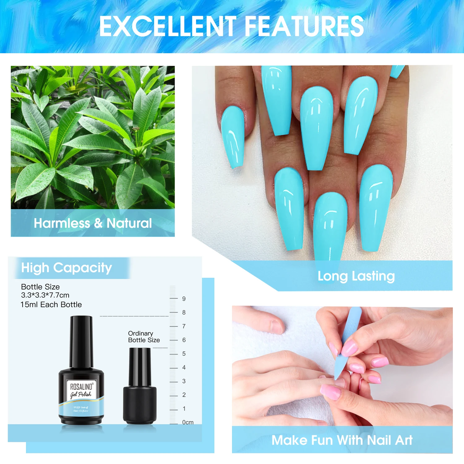 Rosalind 15Ml Gel Nagellak Set Zomer Semi Permanente Hybrid Vernissen Nail Professionals Art Gel Nail Base Top Coat uv Gel