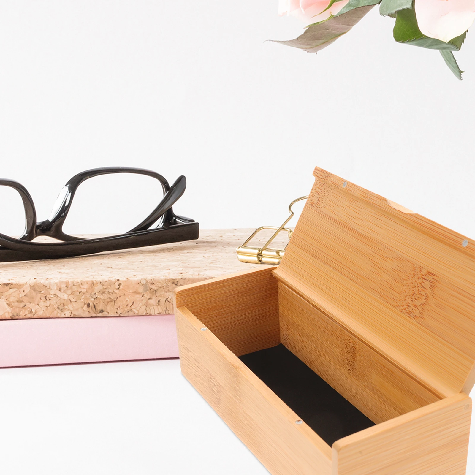 

Bamboo Eyeglasses Case Organizer Jewelry Box Small Compact Bamboo Material Long Time Use Dust Protection Clamshell Design