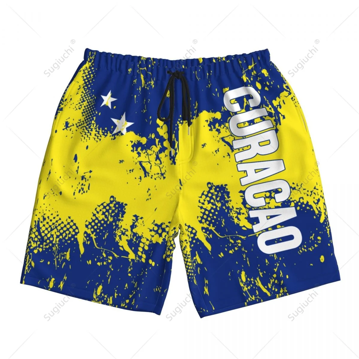 Pantaloni da spiaggia con bandiera Curacao Curacao da uomo pantaloncini da surf surf ragazzi calcio ciclismo costumi da bagno in esecuzione poliestere