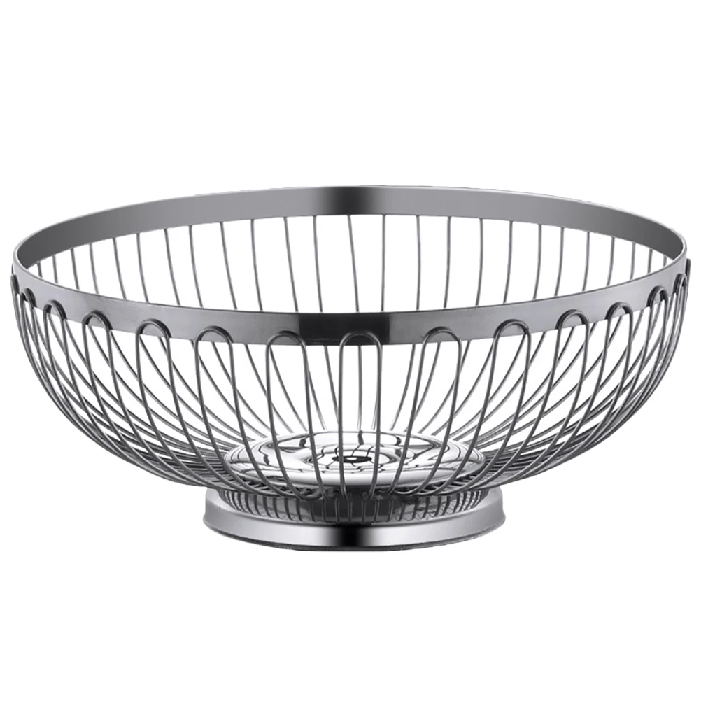 

Stainless Steel Fruit Vegetable Basket 26cm Large Capacity Kitchen Counter Bread Snack Storage Wire Bowl Home Hotel Decor