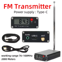 2000m FM Transmitter 0.5W with Digital Display Stereo 76-108MHz TYPE-C Radio Broadcast Campus Station