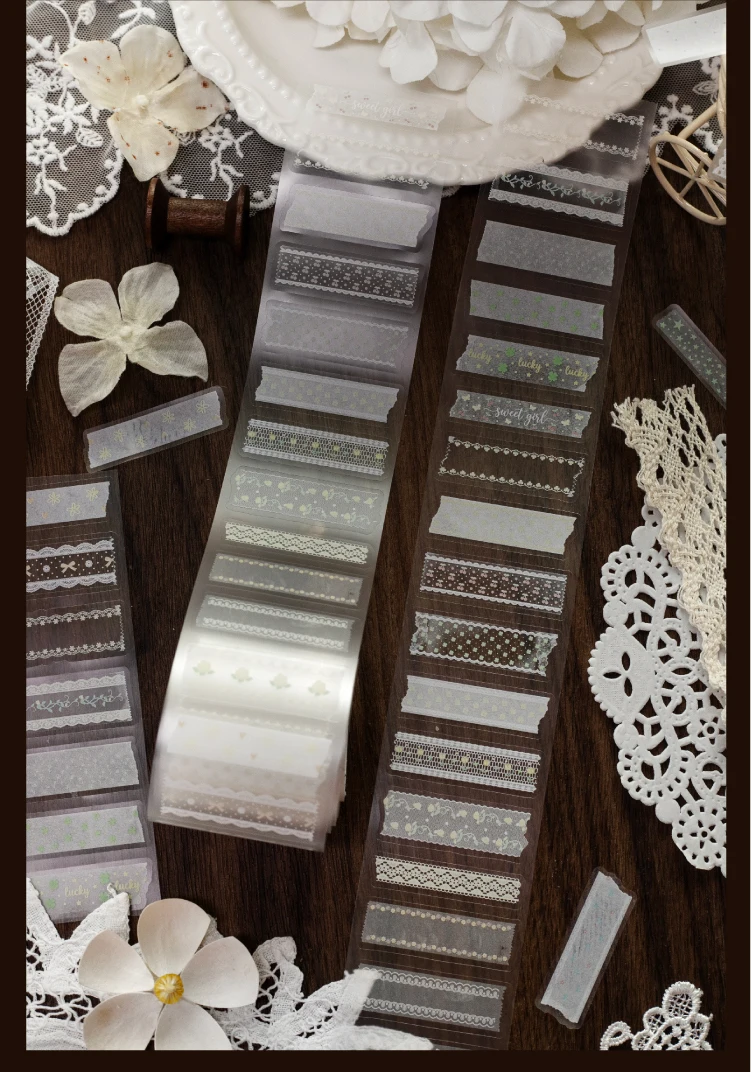 Journal GO 5cmx2m Mattes PET-Aufkleberband, Retro-Spitzen- & Gitterrand-Aufkleber für Journaling, Scrapbooking & Planer-Layouts – Detail 10