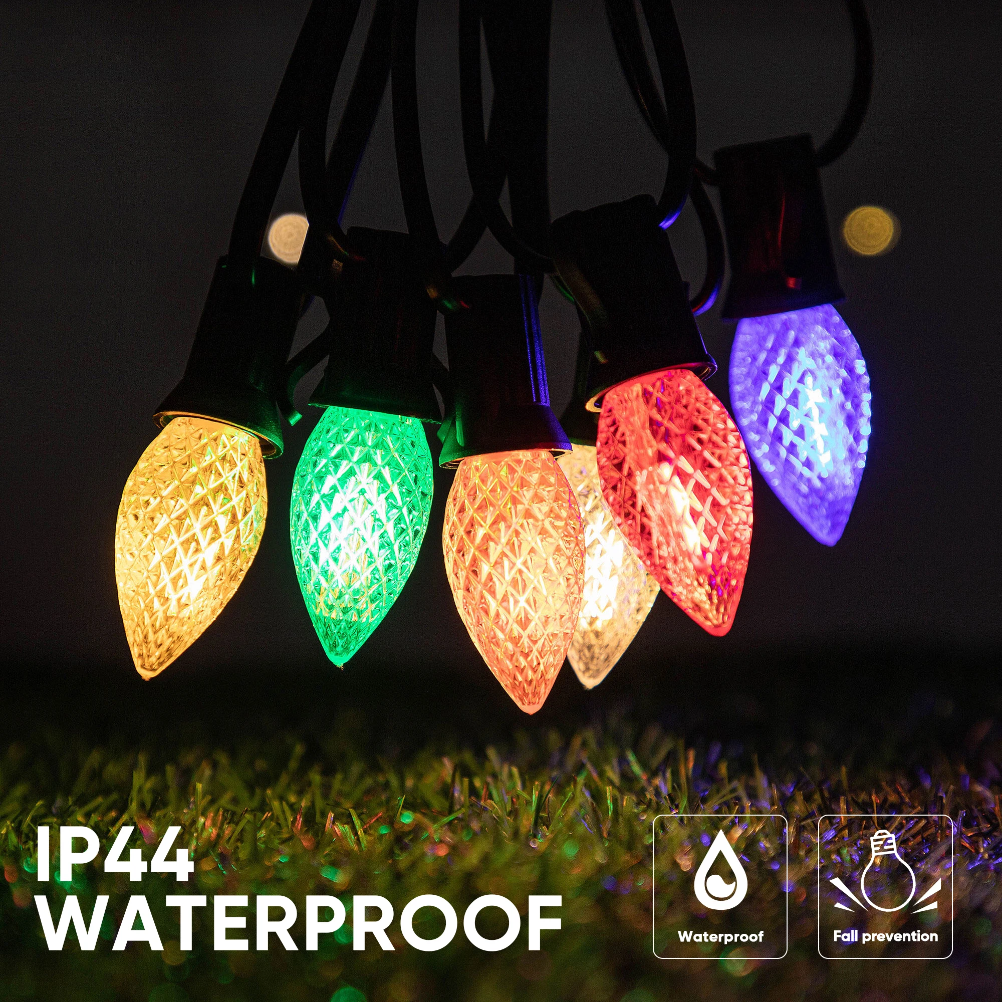 50Ft Outdoor String Light C7 Colorful Plastic Led Bulb Connectable IP44 Waterproof Garden Patio Christmas Party Garland Light