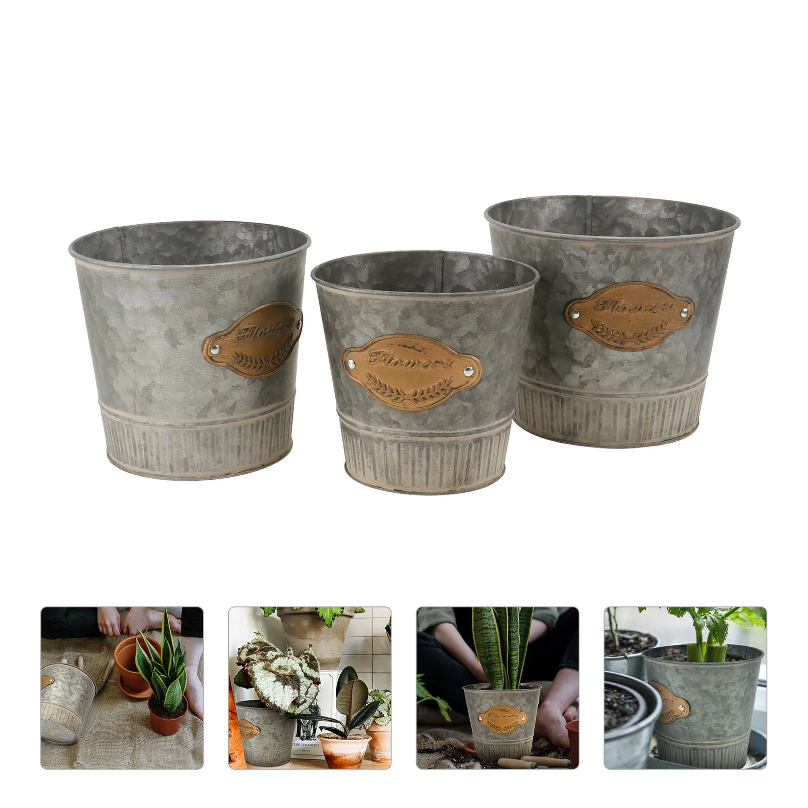 3-teiliger dekorativer Blumentopf aus Eisen, Innendekoration, Behälter, Pflanze, Lieblingsblumen, Trockeneimer, Zaun, praktisch