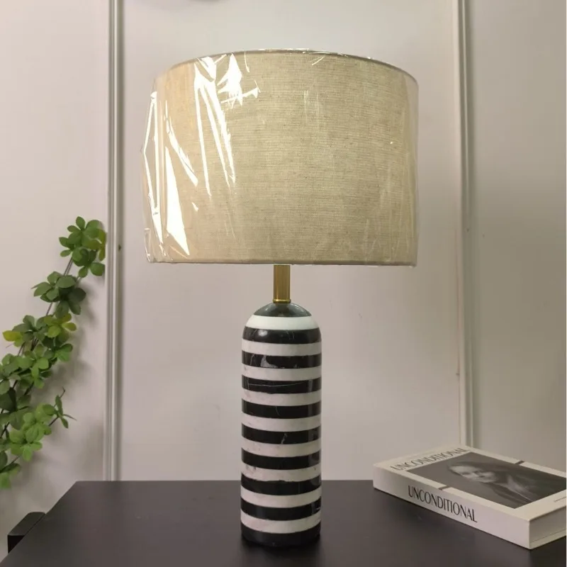 Danish Marble Floor Lamps Designer Black and White Striped Fabric LED Table Light Minimalist Home Decorative Study Cafe Homestay