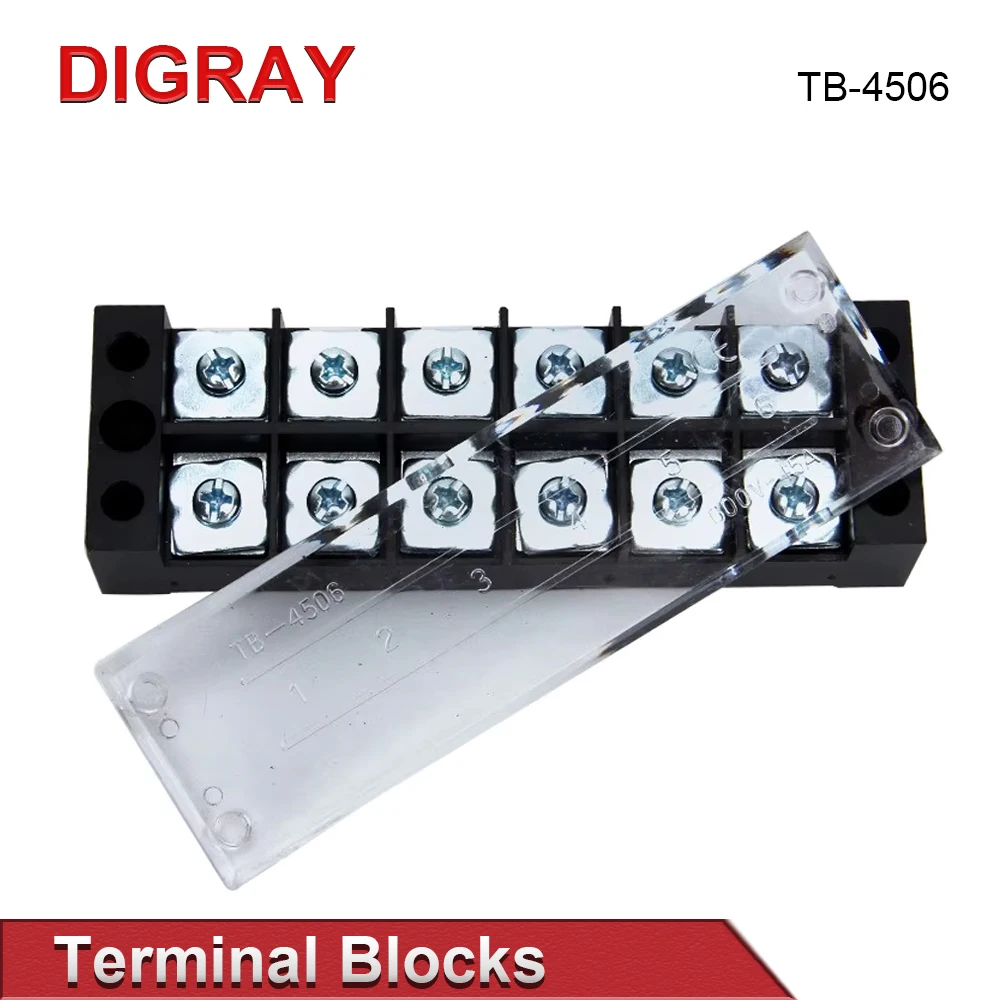 DIGRAY TB4506 Terminal Block 600W Fixing Strip 45A/6 Position Terminal Block