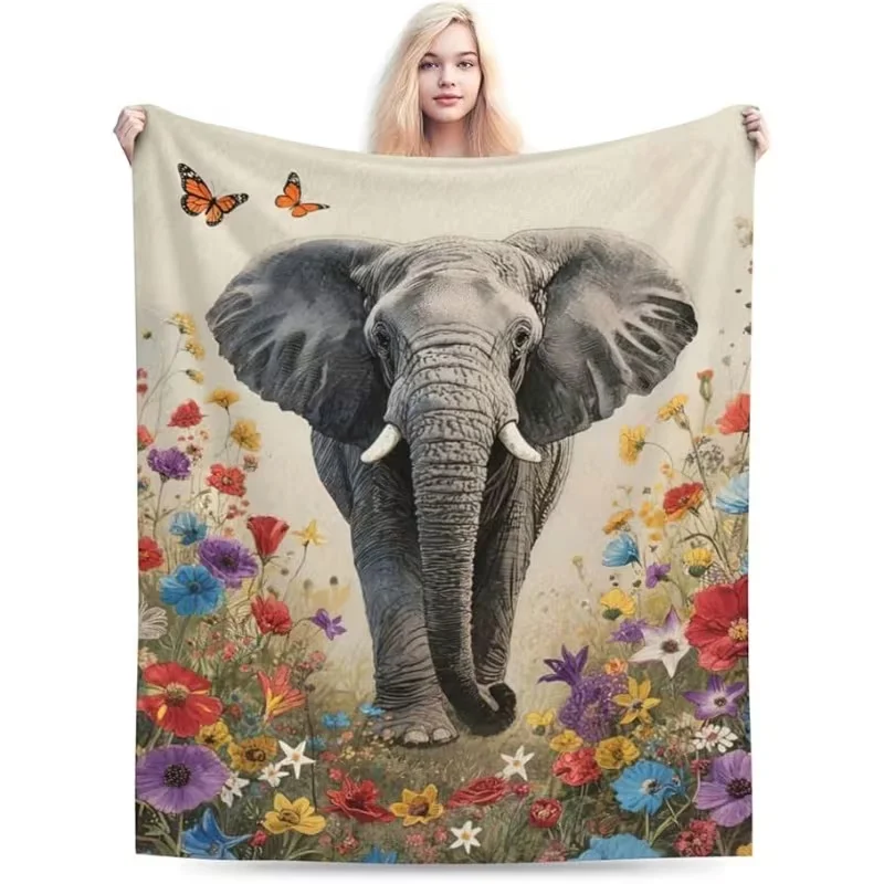 Cute Highland Cow Floral Daisy Print Throw Blanket Soft Cozy Warm Blanket for Sofa Bed Rustic Home Decor