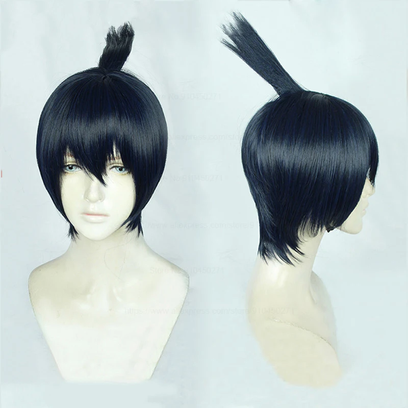 Anime Kettensäge Mann Hayakawa Aki Cosplay Perücke Kurz Blau Schwarz Cosplay Haar Hitze Beständig Haar Halloween Party Perücken + Perücke kappe