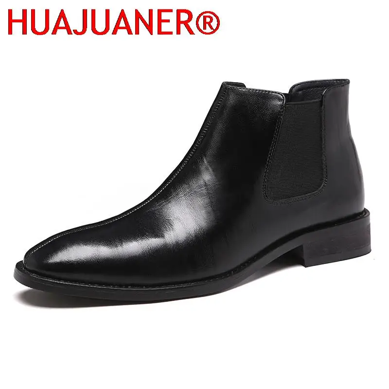 Men's Classic Retro Leather Chelsea Boots Men Fashion Ankle Boot Mens Casual British Style Short Boots High-Top Shoes