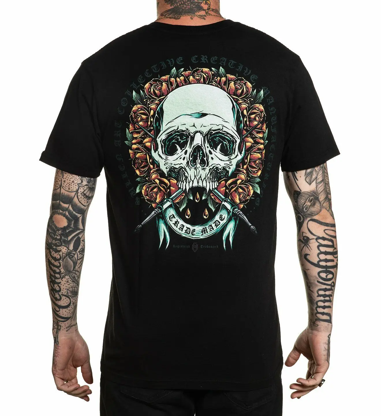 

Sullen Wreath Skull Brush Roses Inked Tattoo Art Flowers Death T Shirt SCM3634