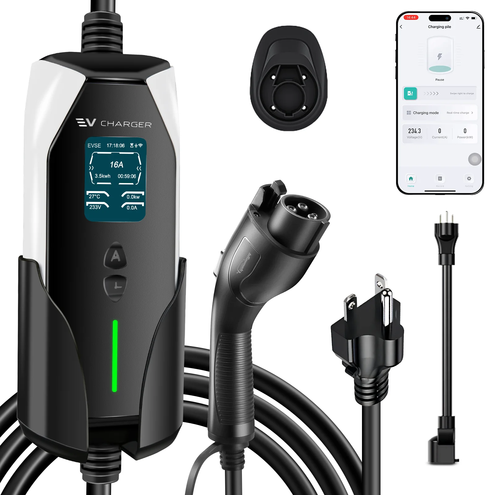 

Portable Level 1&2 EV Charger, 16A 100-240V 25FT J1772 Charger, Portable Electric Vehicle Charger with NEMA 6-20 Plug