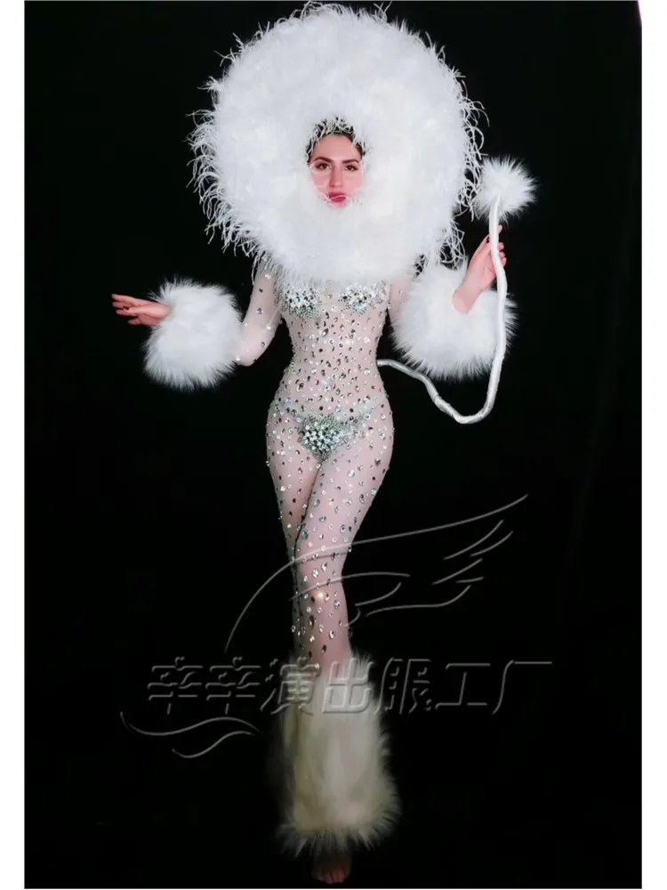 

Feather Mesh Crystals Jumpsuit For Woman