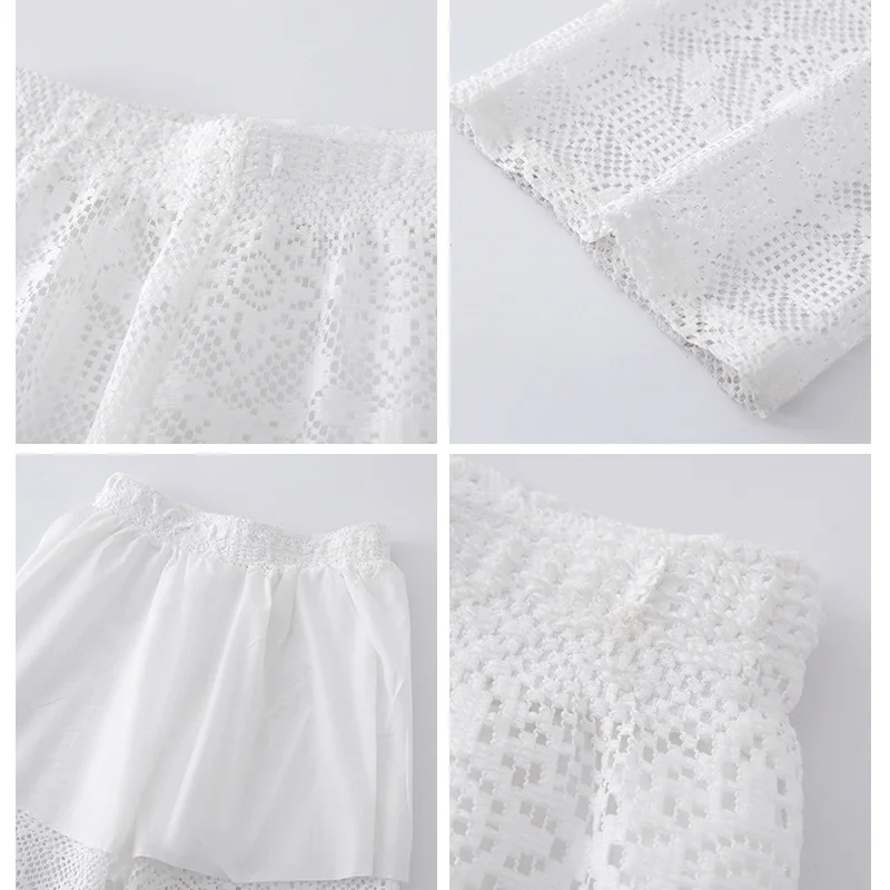 Korean Style Air-conditioned Pants Women Hollowed Out Lace Carving Casual Pants Summer New Versatile Straight Wide Leg Pants