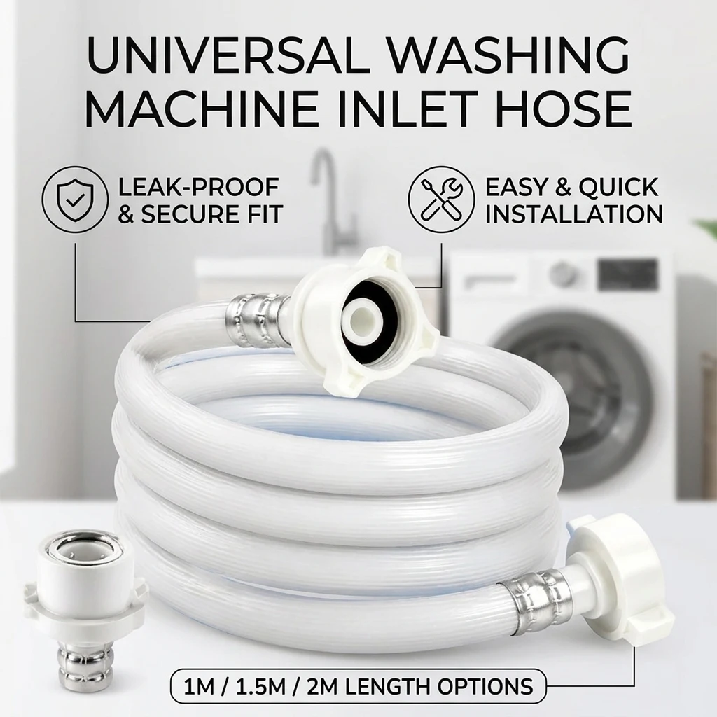 1/1.5/2m Washing Machine Inlet Hose, Universal Fit, Anti-Burst Leak-Proof, Anti-Detachment, Durable,3/4 Connectors,Easy Install