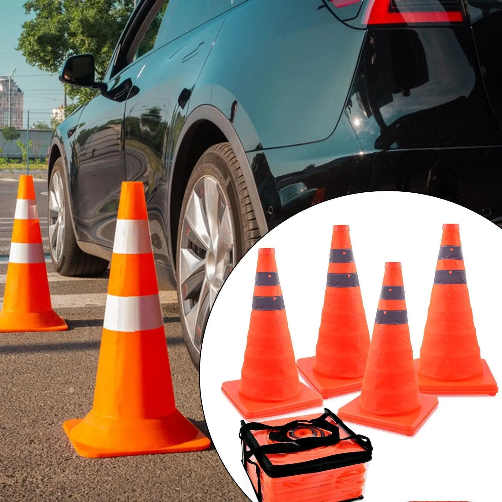 4x 18inch Telescopic Reflective Traffic Cones Warning Cones Multifunctional Pop