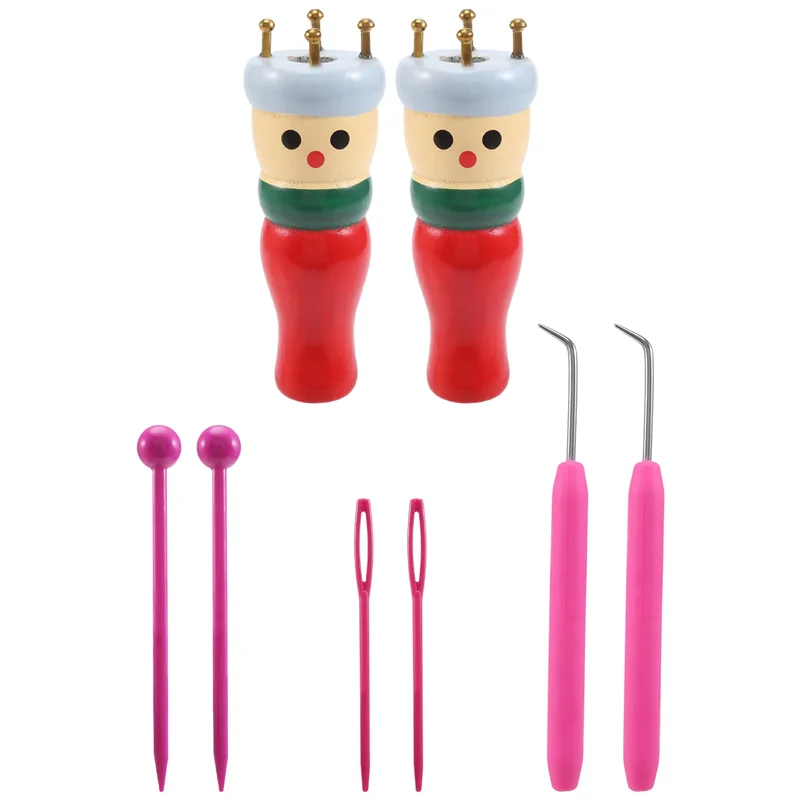 【Flash-Deal!】French Knitter Tool 2 Pack, Wooden Knitting Dolly Set Spool Knitting Doll Knitting Loom Toy For Making Bracelets, E