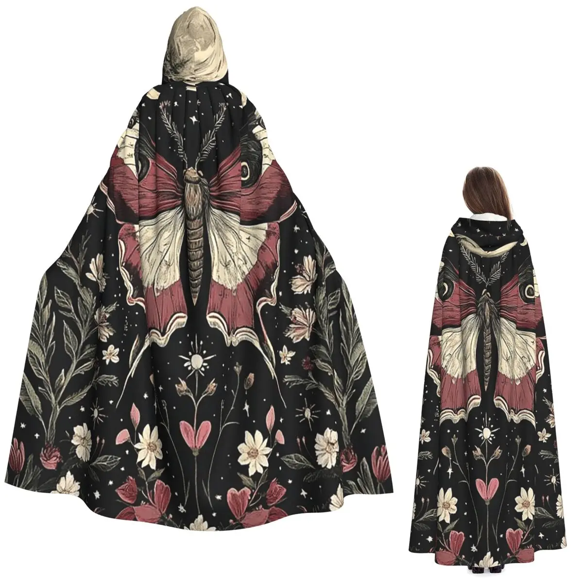 

Moonlight Butterfly Elegant Victorian-Inspired Long Hooded Cloak Witch Medieval Costume Cosplay Cape HalloweenCoat Adult Unisex