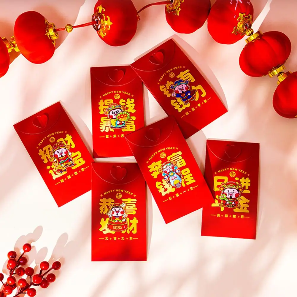 Enveloppe rouge 2D pour le nouvel an chinois 2026, pochette d'argent, paquets porte-bonheur de l'année Hongbao Luna, fournitures de poche rouges pliantes de dessin animé