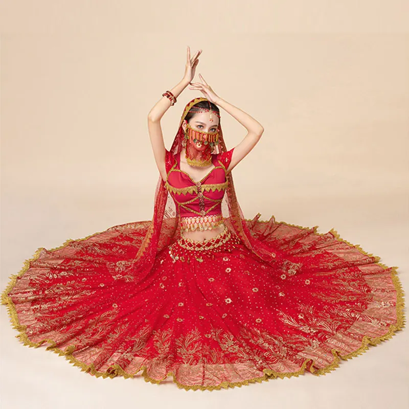 Women Halloween Bollywood Cosplay Belly Dance Top Dress Adult Indian Festival Arab Jasmine Sari Fantasy Rave Outfit Costume Suit view 3