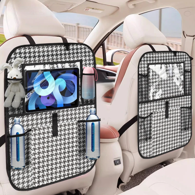 منظم تخزين المقعد الخلفي للسيارة للأطفال ، حصيرة مضادة للركل ، واقي المقعد الخلفي مع شاشة تعمل باللمس ، حامل الكمبيوتر اللوحي ، إكسسوارات السفر للسيارات