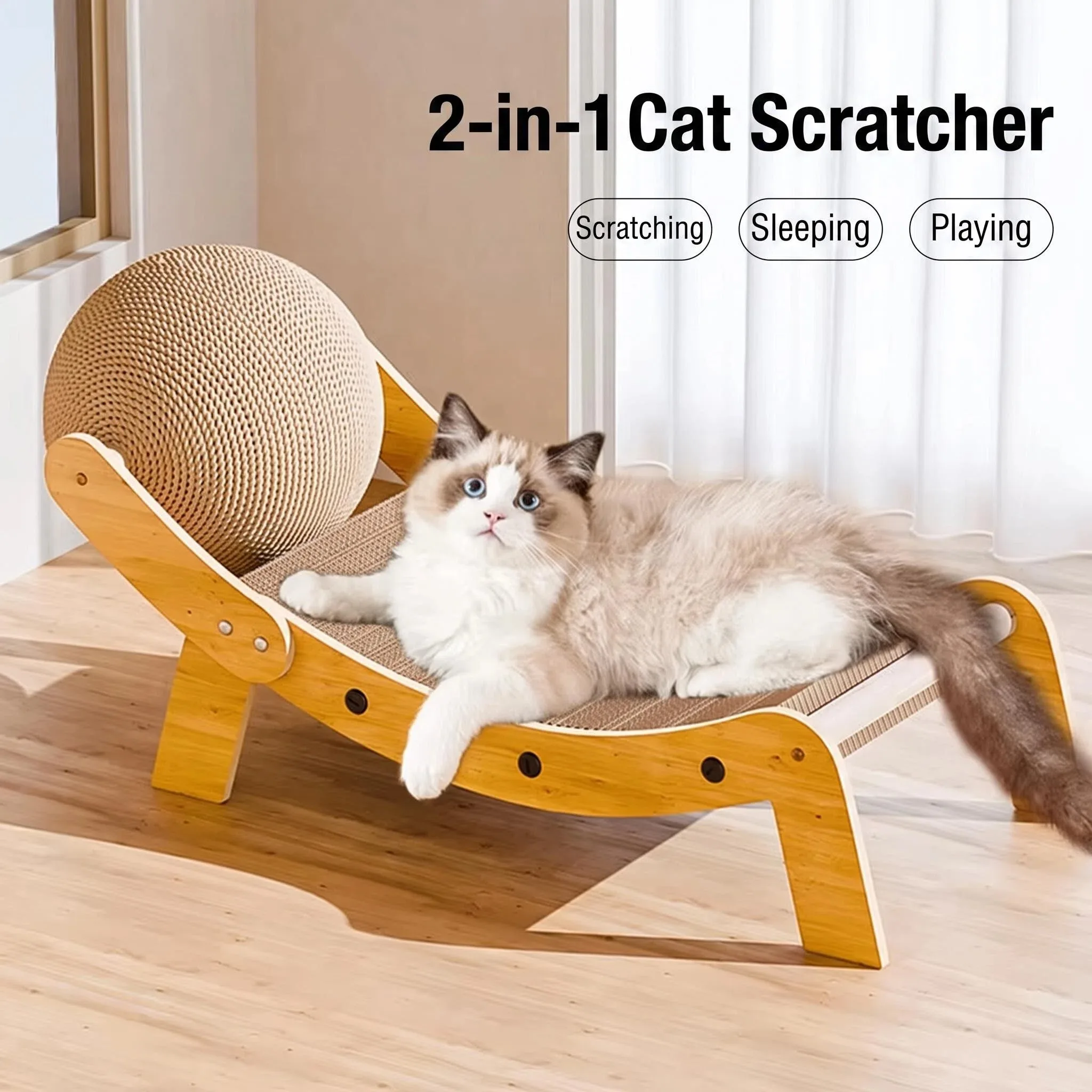 Neues Katzenkratzbrett, Katzensofa, Katzennest, All-in-One Kratzfestes Hochdichtes Wellpappe-Krallenschleifgerät, Katzenspielzeug