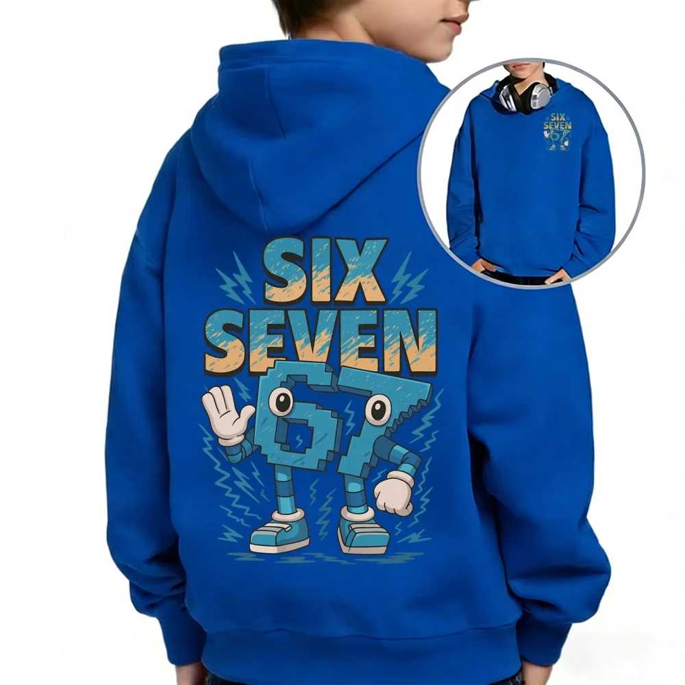 �Steal a Brainrot Six or Seven“-Kinder-Hoodie mit Aufdruck, langärmeliges, lässiges Cartoon-Oberteil, modische Streetwear, unisex. – Detail 3