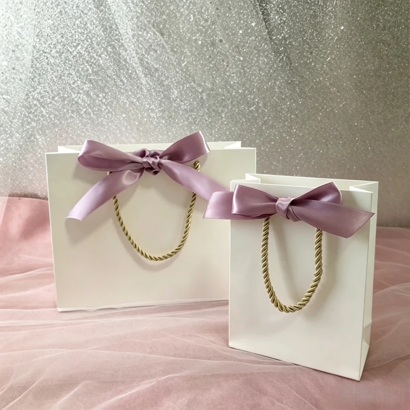 10 Stück rosa Geschenktüten aus Papier mit Schleife, Hochzeitsgeschenkboxen, Gastgeschenke, Geburtstagsparty-Taschen / Verpackung für Pyjamas, Kleidung, Perücken – Detail 11