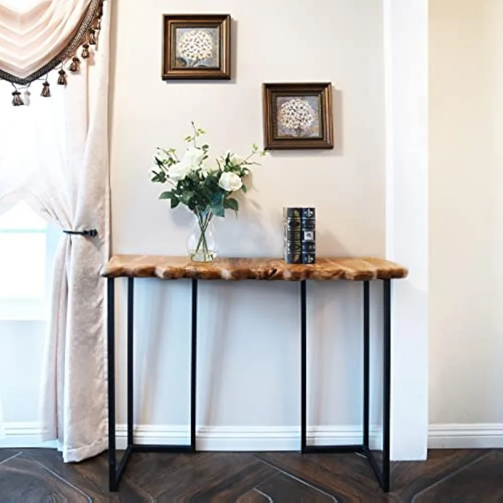 

WELLAND Cedar Wood Live Edge Console Table 13 D x 42 W x 33 H Writing Desk, Vanity, Rustic Display Wood Table for Living Room, H