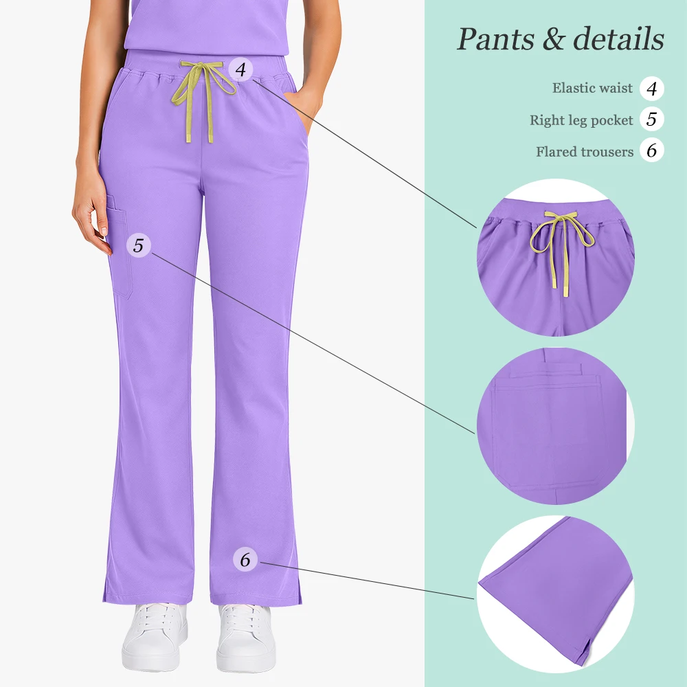 Fashion Flared Pants Short Sleeve Workwear Set  Dental Nursing Scrubs Hospital Surgery Dental Clinic Beauty Spa Salon Lab Scrubs view 6