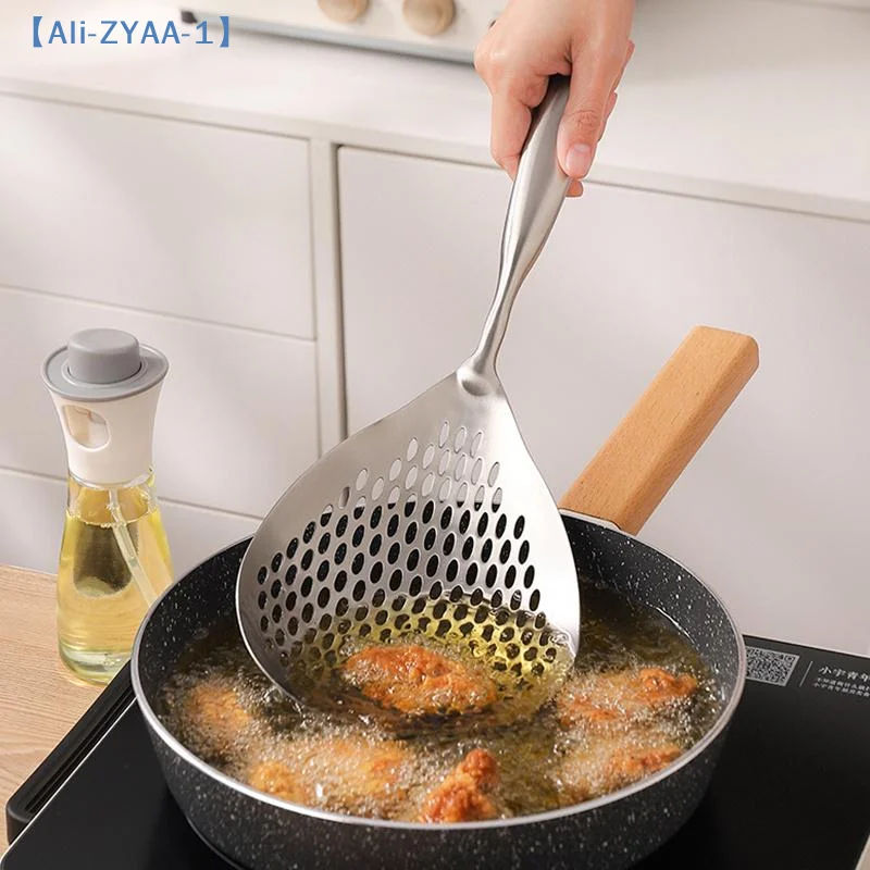 【ZYAA-1】1pcs Large Durable Stainless Steel Colander Skimmer Spoon Heavy Duty Food Strainer Spoon