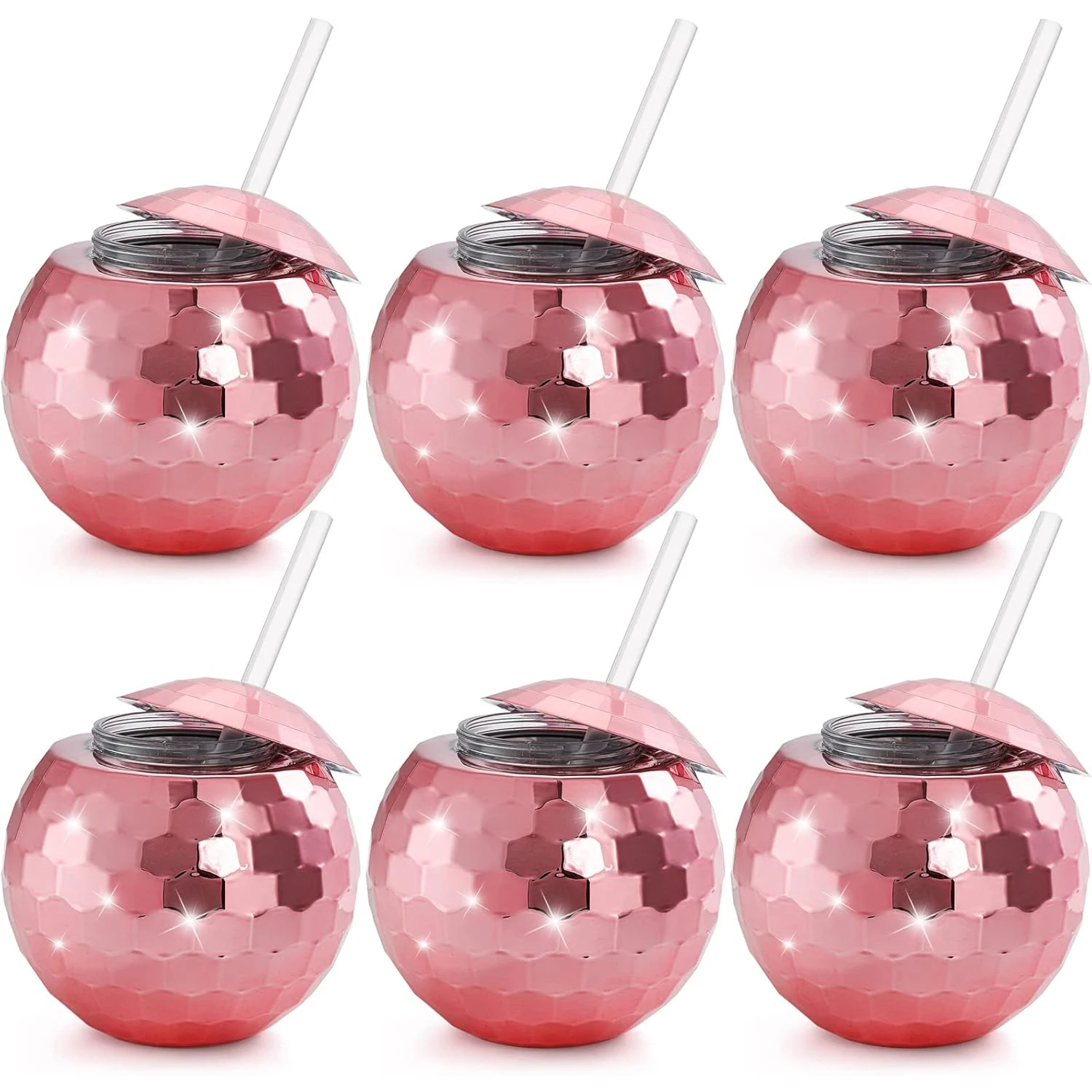 

Disco Ball Cups, 20Oz Disco Party Cups with Lid and Reusable Straw Flash Ball Cocktail Cup for Party Nightclub Bar (Pink)