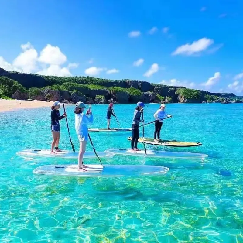 Clear Glass Bottom Inflatable SUP Paddle Board Lucidomes Yoga Surfing Paddle Boat