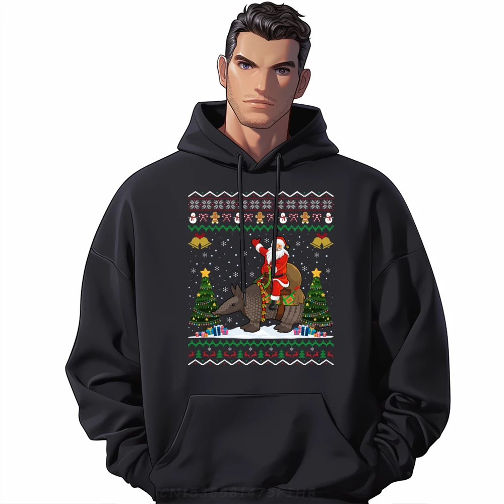 Armadillo Ugly Xmas Santa Riding Armadillo Christmas Grahpic Pullover Oversized Hoodies Casual