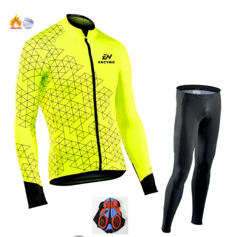 

Team Cycle Clothing Sets Men Long Sleeve MTB Bike Maillot Ropa Hombre Bicycle Wear GEL Bib Pants ENCYMO