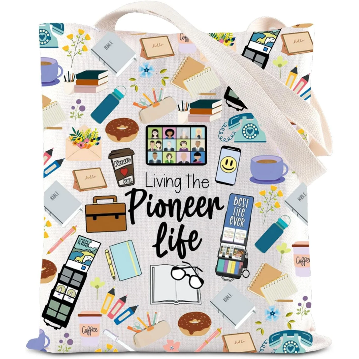 A Daily life pattern printed canvas tote bag, suitable for d