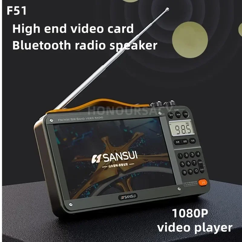 

SANSUI F51 Wireless Bluetooth Speaker 7-inch LED Display Radio Portable FM Radio Dual TF Card Slot MP4 Music Player Video E-book