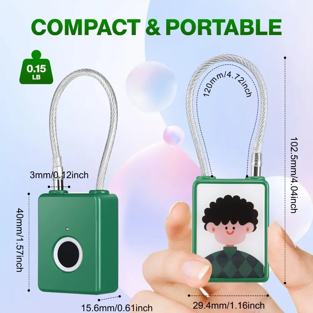 Waterproof Fingerprint Padlock Flexible Steel Rope Durable Design Keyless Cable Lock Anti-Theft Anti-Cut Smart Biometric Padlock