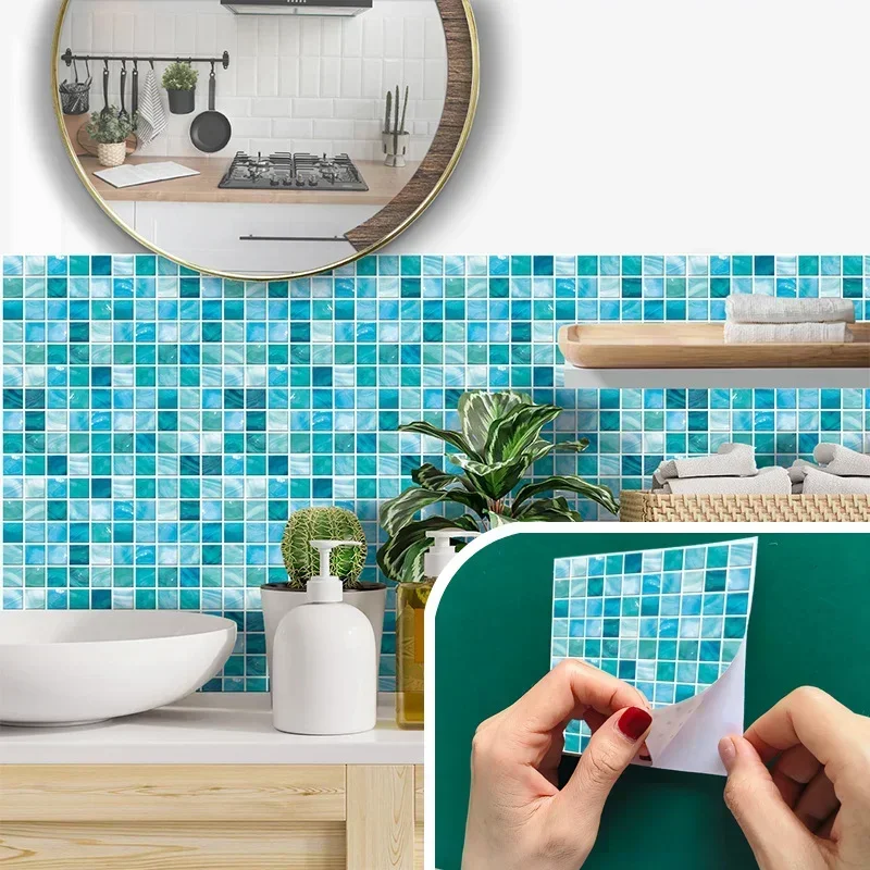 10Pcs Self Adhesive Mosaic Wall Stickers Oil-proof Waterproof 3D Wall Tiles Peel and Stick Oil Proof Kitchen Home Decoration