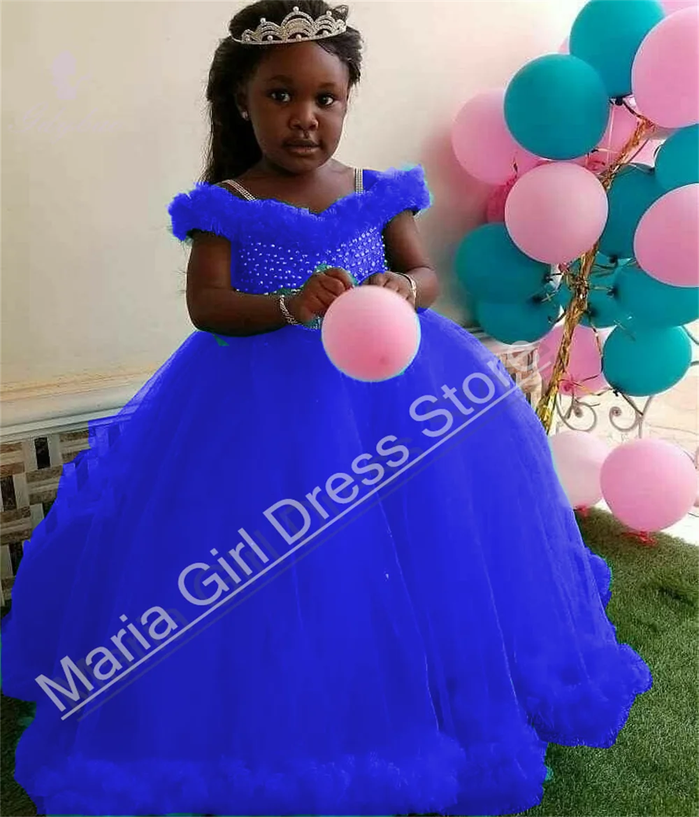Gezwollen feestjurk voor meisjes met dunne bandjes, kralendecoratie voor schoonheidswedstrijd voor kinderen, eerste communie, avondkleding