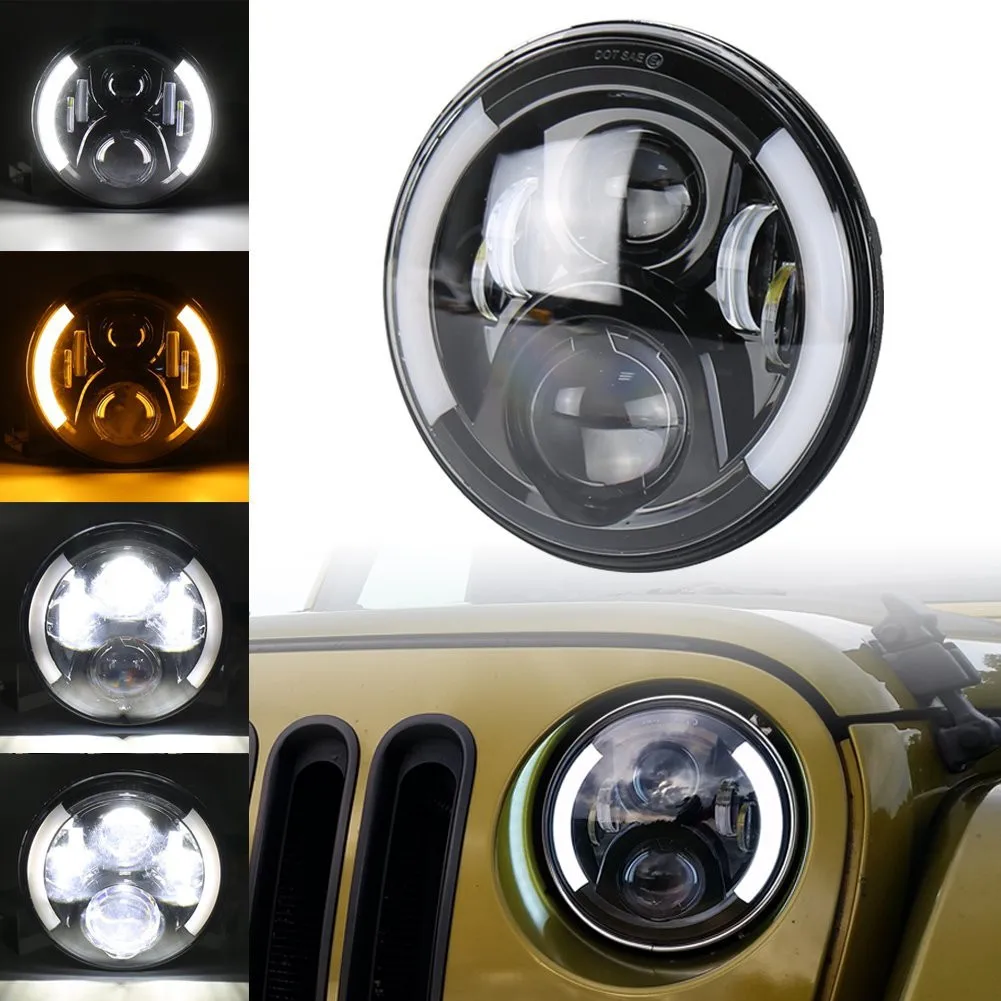 

7inch Amber White DRL LED Projector Headlight Hi/Low Beam Offroad 4x4 Headlamp For Harley Yamaha Jeep TJ JK Hummer